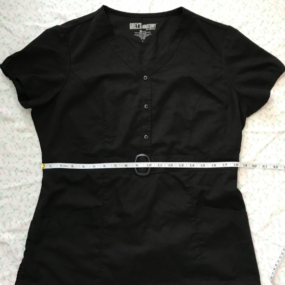 Grey's Anatomy Scrub Top Black L Front Pockets Half Button Waist Accent - Picture 13 of 16